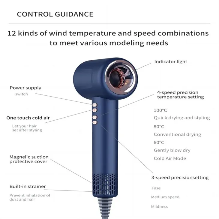 Hårføner med digital temperaturkontroll